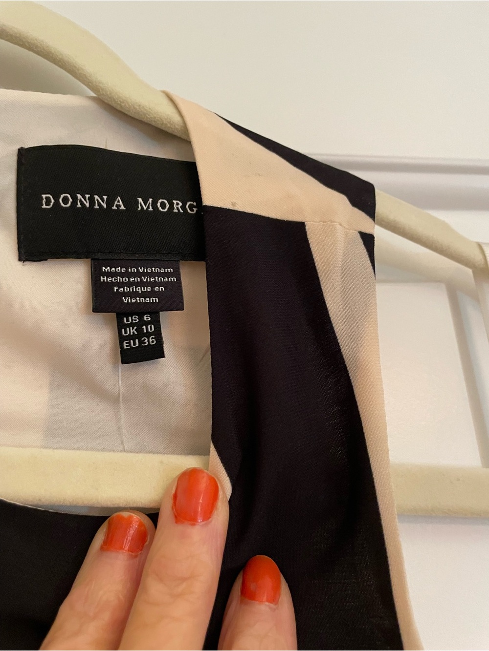 REDUCED!!  Donna Morgan Black and Cream Striped Dress with Bold Panels